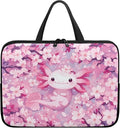 10-17 Inch Axolotl Cherry Blossom Laptop Sleeves for Women, Protective Tablet Carrying Case with Handle, Laptop Tote Bags Notebook Messenger Briefcase for Travel/Business/School