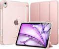 MoKo for iPad Air 11 inch Case (M4/M3/M2) 2026/2025/2024, iPad Air 5th/4th Gen 10.9 inch Case 2022/2020 with Pencil Holder, Slim Trifold Cover with Hard PC Translucent Back Shell,Rose Gold