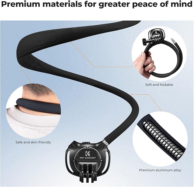 K&F Concept Neck Mount with Air Cushion, Camera POV Mount for Hands-Free POV Vlogging for GoPro Hero 13/12/11/10/9/8/7/6/5/4/MAX, Insta 360 Ace Pro 2, DJI Osmo 360 Nano Action 3/4/5 Pro, AKASO