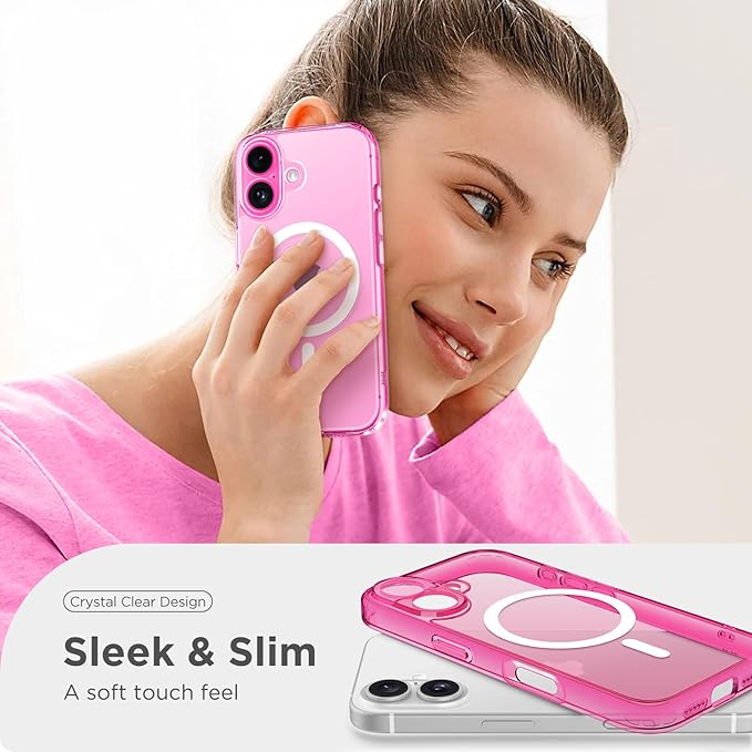 CAPRARO Magnetic Compatible with iPhone 16 Case, Upgraded [Full Camera Protection] [Compatible with MagSafe] Protective Translucent Matte Women Girl Phone Case Cover, Clear Neon