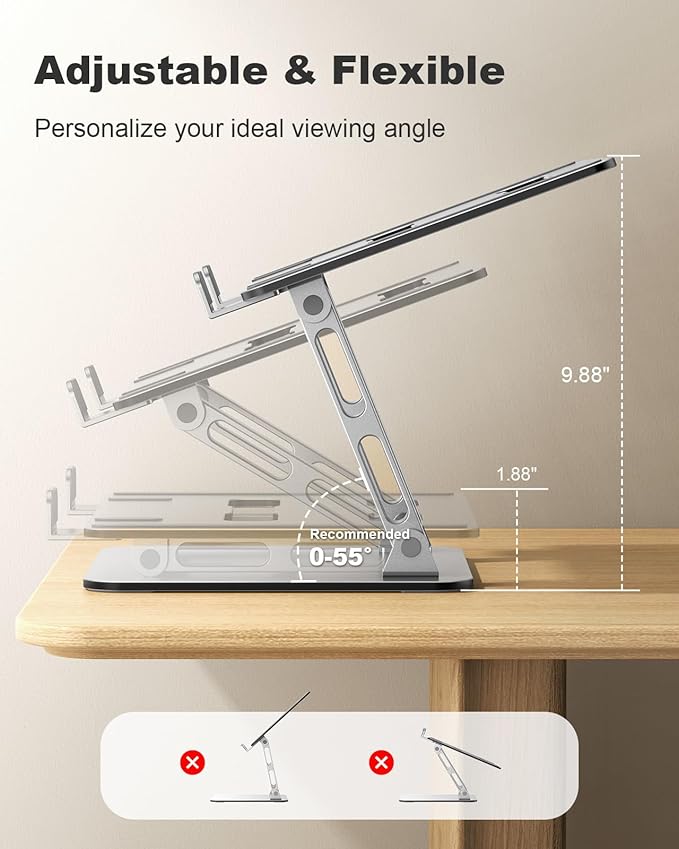 RIWUCT Laptop Stand for Desk Adjustable Height, Ergonomic Laptop Riser Holder with Dual-bar Support, Portable Computer Notebook Stand for MacBook Air Pro, Dell XPS, HP (10-16")