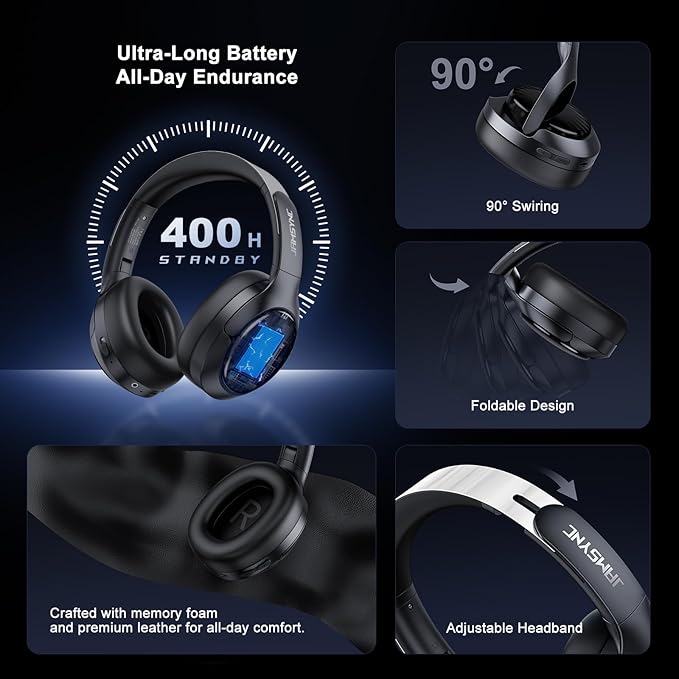 Hybrid Active Noise Cancelling Headphones, Bluetooth 6.0 Over Ear Headphones, 120H Battery Fast Charging, Hi-Res Audio, Transparency Mode, Deep Bass, Memory Foam Comfort Fit for Travel Office Home