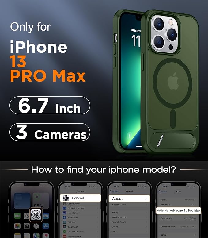 Magnetic Compatible with iPhone 13 Pro Max Case, [Built-in Invisible Kickstand][Compatible with MagSafe][Military Grade Shockproof] Slim Translucent Matte Phone Case for iPhone 13 Pro Max 6.7"