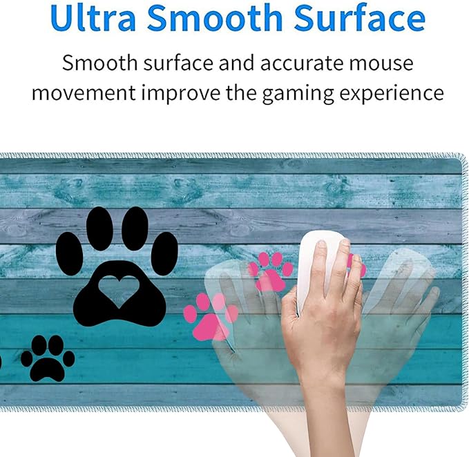 3 Piece Mouse Pad Set with Stitched Edge Large Anti-Slip Mouse Pad Desk Pad Keyboard Pad + Wrist Rest Pad + Coaster, Memory Foam Wrist Rest for Office/Home - Black and Pink Dog Paw Prints