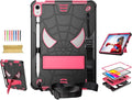 Dteck for iPad Air (3rd Generation) 2019/iPad Pro (2017 Release) Hard Case 10.5" with Kickstand, Shoulder Strap/Screen Protector Film/Stylus Included, Shockproof Cute Spider Kid's Cover, Black/Rose