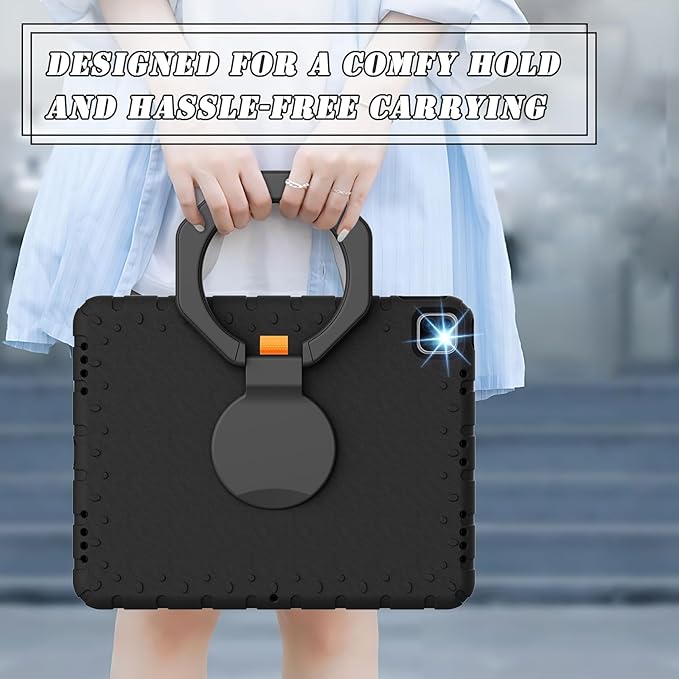for iPad Pro 12.9 Case 3rd 4th 5th 6th Generation with Pencil Holder & 360° Rotating Handle Stand, New Cute Rugged Cover for iPad Pro 12.9 inch 2022/2021/2020/2018 - Black