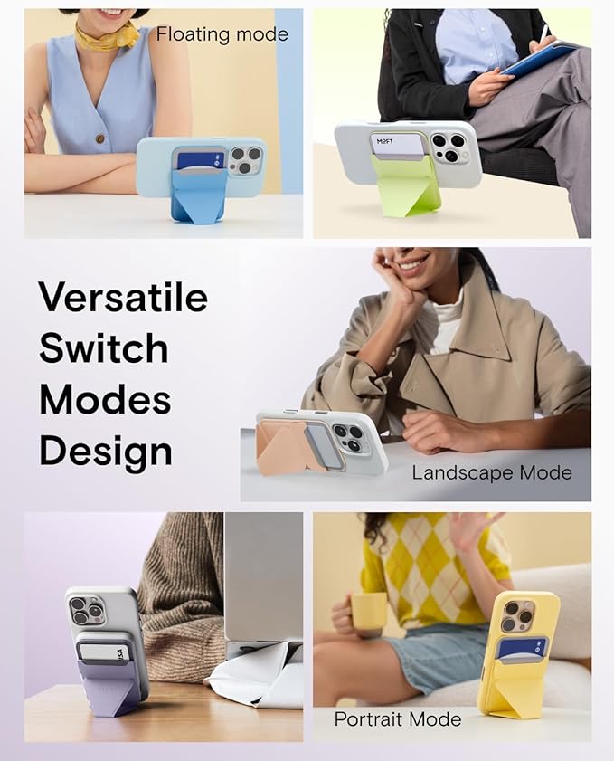 MOFT Magnetic Wallet Stand Compatible with iPhone 17/16/15/14/13/12 Series, Angle Adjustment & Magsafe Compatible MOVAS Phone Stand,Panna Cotta