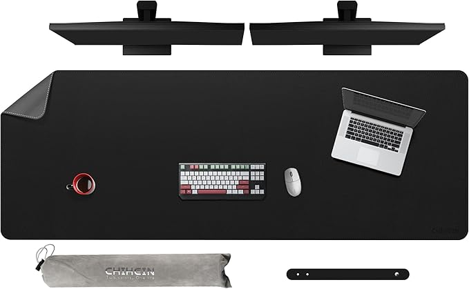Chihein 67" x 24" 4XL PU Leather Desk Mat (Black/Gray), Huge Mouse Pad, Dual Sided Desk Pad Protector, Waterproof Writing Blotter for Gaming/Office/Home