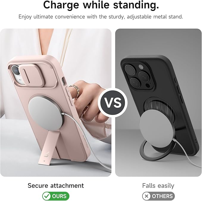 SURITCH for iPhone 13/14 Case with Slide Camera Cover and Adjustable Kickstand, Compatible with MagSafe Protective Cover 6.1 Inch,Pink (ONLY Compatible with iPhone 13/14)