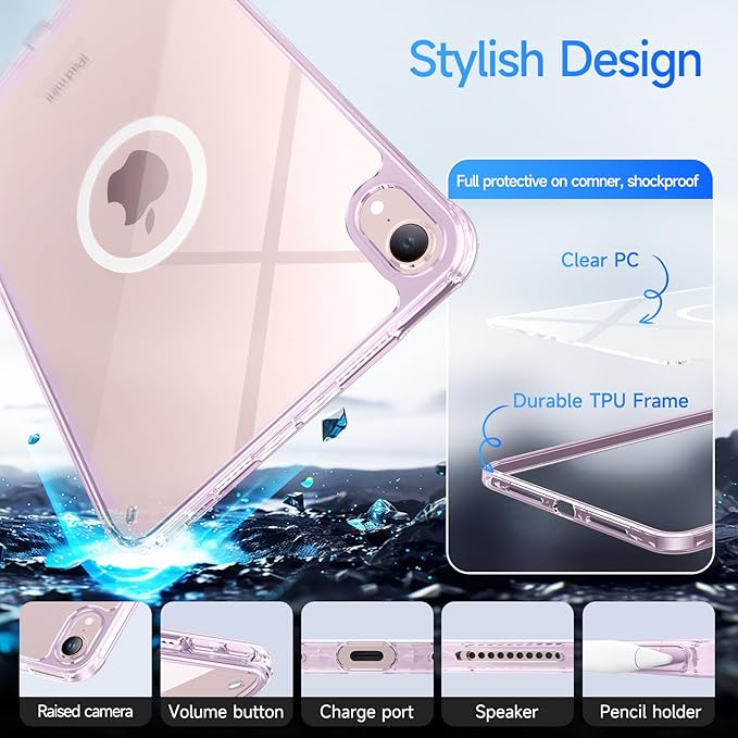 Case for iPad mini A17 Pro, iPad mini 6 case, Compatible with Magsafe, Clear Back with TPU Frame, Slim Lightweight Protective Case for 8.3“ iPad mini (ClearPink)