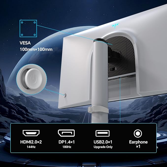KTC QHD Mini LED Monitor 27 Inch, 1440P 180Hz Gaming PC Monitor, HDR 1400, HDMI2.0, DP1.4, USB, Swivel/Height/Pivot/Tilt Adjustable, VESA Support, White, M27T6