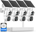 Camcamp Solar Security Cameras Wireless Outdoor, 4 Cameras (8 Screen), Dual Lens Wireless Cameras for Home Security, 10CH NVR, 2.4/5GHz WiFi, 2K Color Night Vision, 2-Way Audio, No Monthly Fee