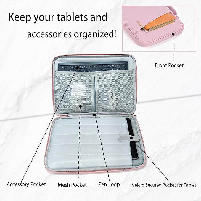 9-11 Inch Tablet Sleeve Case, iPad Bag for Women Fits iPad Pro 11 (2022-2018), iPad 10.9 (10th Gen), iPad Air (5/4th Gen), Galaxy Tab A8/A7/S8/S7, Protective Bag Carrying Case with Pocket (Pink)