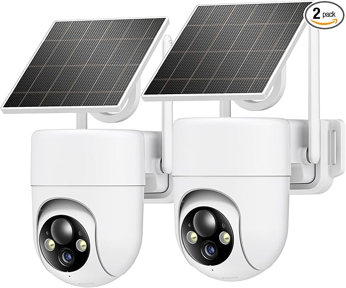 Oculview 2K Solar Security Cameras Wireless Outdoor, 2PCS Outdoor Camera Wireless with 360° View, Cameras for Home Security with Color Night Vision, Only Support 2.4GHz Wi-Fi