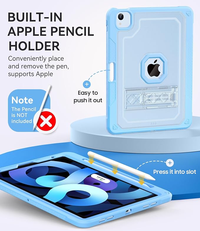 ZoneFoker Case for iPad Air 5th/ 4th Generation Case (2022/2020) 10.9'', for iPad Pro 11 Inch (4th/3rd/2nd/1st Gen), Hard Sturdy Slim Cover for iPad Air 5 4 th with Pencil Holder/Stand, Sky Blue