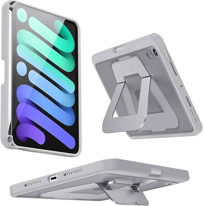 iPad mini Case for A17 Pro/6th Gen, Dual Kickstand Protective Cover with Apple Pencil Holder for 8.3” iPad mini (Grey, iPad mini A17 Pro/6th)