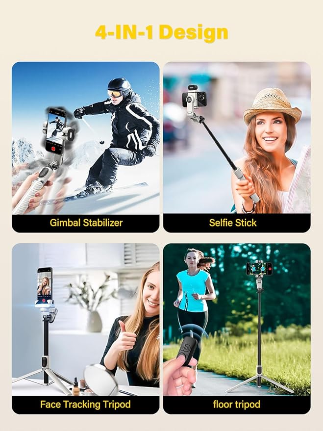 AOCHUAN Smartphone Gimbal Stabilizer, Smart Face Tracking Tripod Without APP - 4 in 1 Cellphone Gimbal Stabilizer for iPhone&Android Extended 108cm Rod with RGB Fill Light,M2PRO White