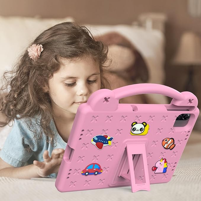 AKABEILA Compatible with Honor Pad X8a 2024/Infinix Xpad 11 inch 2024 Tablet Case, Kids Friendly Universal Lightweight Shockproof Protective Case with Shoulder Strap & Stand Handle Pink