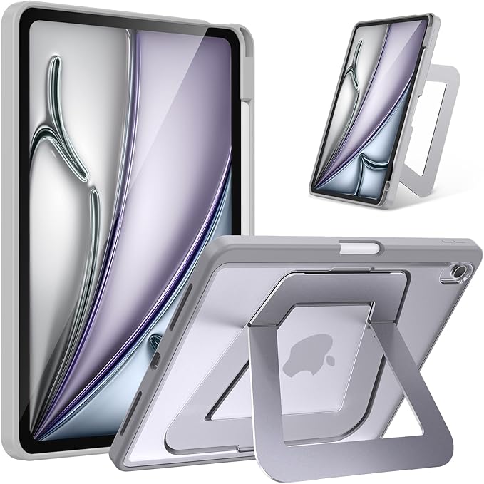 Case for iPad Air 11 inch M4/M3/M2(2026/2025/2024), iPad Air 4/5th Generation, Dual Multi-Angle Adjustable Kickstand Full Protective Case with Built-in Pencil Holder (Grey, iPad Air 11 inch)