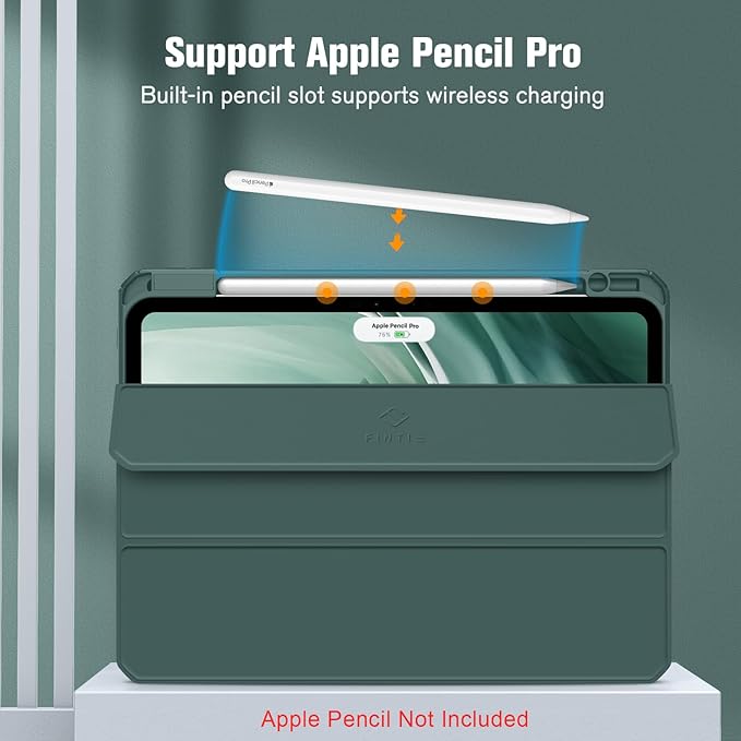 Fintie Hybrid Slim Case for iPad Pro 11-inch (M5) 2025 / (M4) 2024 - [Built-in Pencil Holder] Shockproof Protective Cover with Clear Transparent Back Shell, Midnight Green