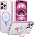 CASEKOO for iPhone 15 Pro Case with Magnetic Invisible Stand [Military Drop Protection] [Compatible with MagSafe] Shockproof Slim Translucent Matte Case 6.1 Inch, Pink, for Man/Woman
