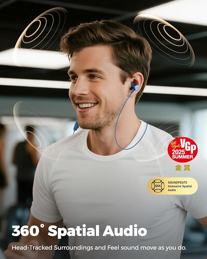 SoundPEATS Q40 HD Sports Neckband Headphones with LDAC Hi-Res Audio & Bluetooth 6.0 Stable Connection, IP67 Waterproof Wireless Earbuds, 20H Playtime for Running Gym, Fast Charge Dual Pairing,Blue