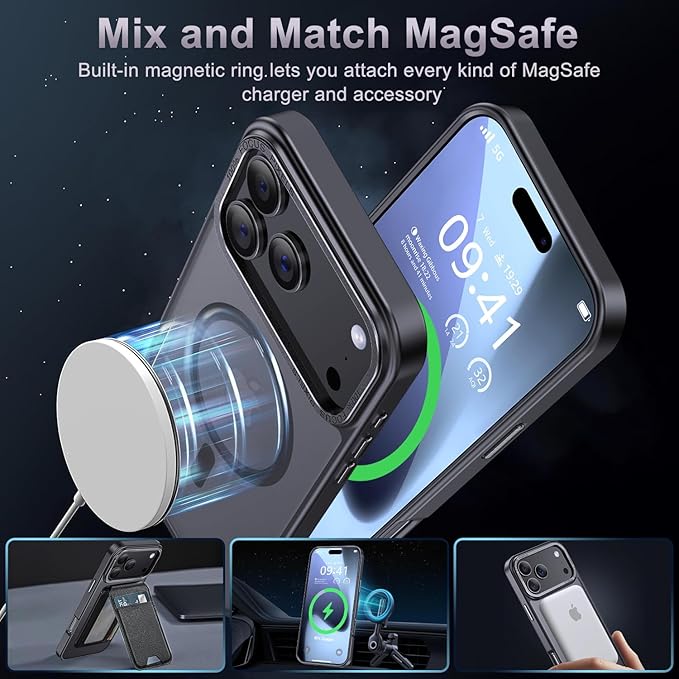 Newfuture Magnetic for iPhone 17 Pro Max Case [Compatible with Magsafe] [Military Grade Drop Protection] Translucent Matte Anti-Scratch Shockproof Protective Phone Cover 6.9 Inch, Frosted Black