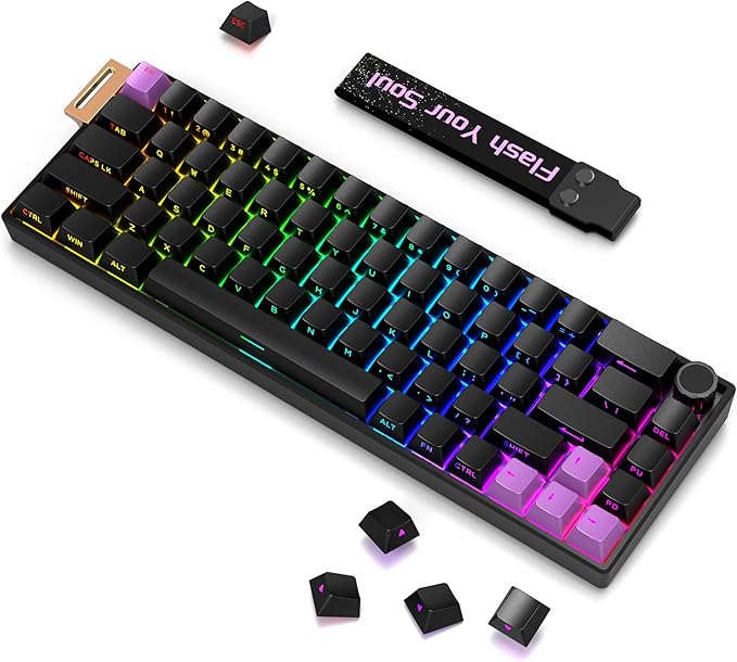 BOYI 66Pro-Flash Aluminum Magnetic Switch Gaming Keyboard,TMR/HE Keyboard Gaming 65% Hall Effect,RGB HotSwap 0.01mm Hyper-Fast 8K Hz Polling Rate,PBT Side Printed Keycaps Mechanical Keyboard with Knob
