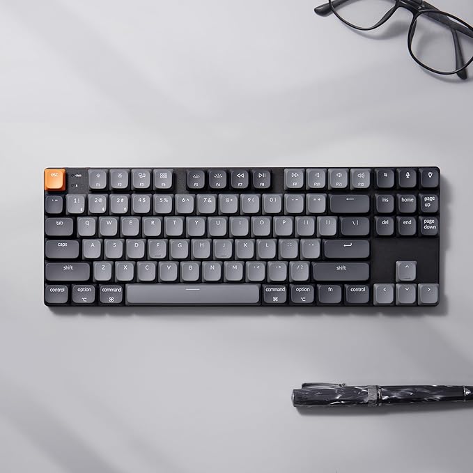 Keychron K1 Version 6 QMK Low Profile Mechanical Keyboard TKL, Bluetooth 5.2 Wireless/Wired Connection Programmable Keys, RGB Backlit with Shine-Through Keycaps for Mac Windows Linux