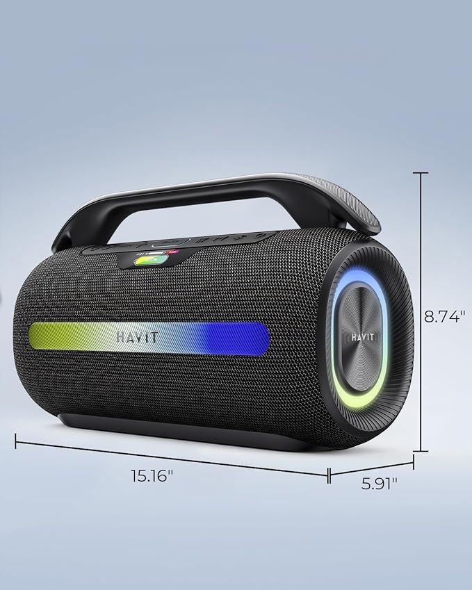 havit 120W Loud Bluetooth Speaker with Deep Bass, IPX6 Waterproof Outdoor Party Speaker, RGB Lights, 12H Playtime, TWS Pairing, Portable Speaker for Beach, Camping, Backyard