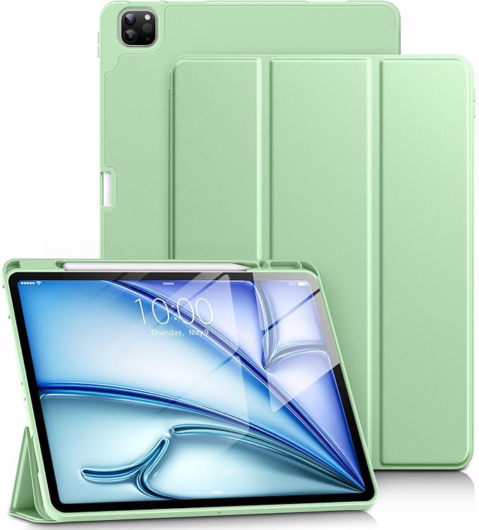 DTTO for iPad Air 13 Inch Case M4/M3/M2 2026/2025/2024, iPad Pro 12.9 Inch Case (6th/5th/4th/3rd Gen), Smart Slim Trifold Stand Soft Cover with Pencil Holder, Matcha Green
