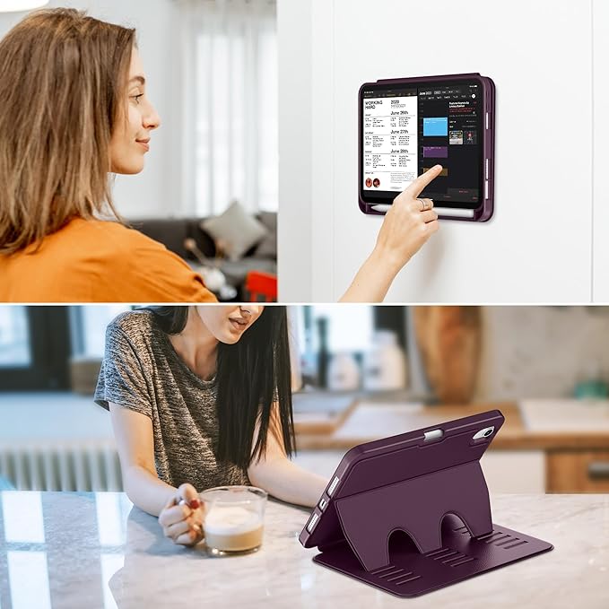 VIKESI Case for iPad mini 7 (A17 Pro) and iPad mini 6,Multiple Angles Magnetic Stand Cover,Shockproof Soft Back,Pencil Holder,and Auto Sleep/Wake,Dark Purple