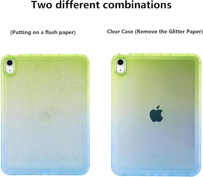 for iPad Pro 12.9 inch Case 6th/5th/4th/3rd Generation (2022/2021/2020/2018) Glitter Translucent Frosted Clear Soft TPU Back Gradient Bling Cover Silicone Protective Shell, Green & Blue