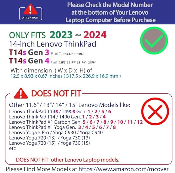 mCover Hard Case ONLY Compatible for 2023-2024 14" Lenovo ThinkPad T14s Slim Gen 3 / Gen 4 Windows PC (with 180° Hinge, NOT Fitting Any Other Lenovo Models) - Purple