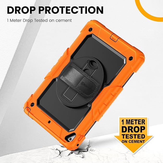 Timecity Case for iPad 6th/5th Generation, for iPad 9.7 Inch Case with Screen Protector Rotating Stand/Hand Strap Full-Body Silicone+PC Durable Protective Case for iPad 5th/6th /Air 2/Pro 9.7- Orange