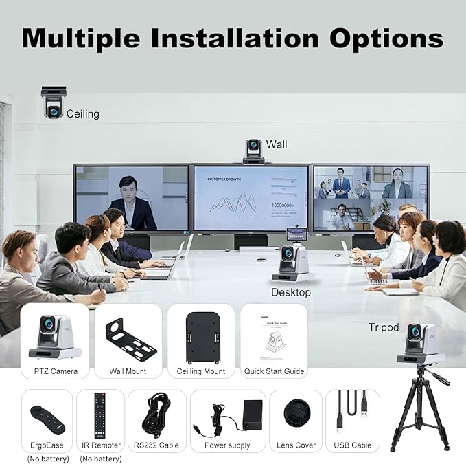 zowietek 4K PTZ Camera, ZowiePTZ, Ergo-Ease Remote Control(No Battery), ZowieX APP Manager, 25X Optical+12X Digital Zoom, SDI/HDMI/USB, RTSP/RTMP(s)/SRT Stream, Meeting, Church, Event, Teaching