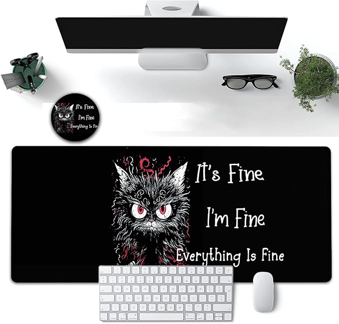 Large Mouse Pad, 31.5 x 11.8in Extended Gaming Mouse Pad with Stitched Edges, XXL Mousepad Protector Non Slip Rubber Base for Office and Home Writing Mat, Cute Black Cat Pattern Black Desk Mat