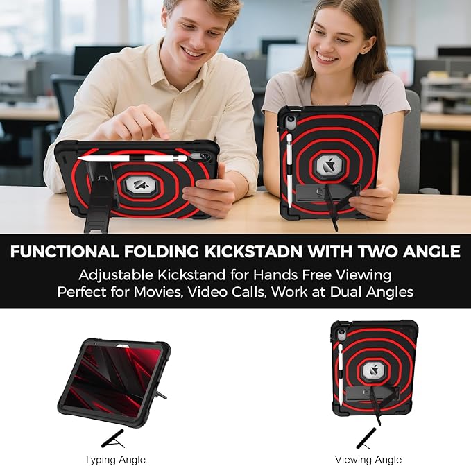 SIBEITU for iPad A16 Case 11th Generation 11 inch 2025 / iPad 10th Generation 10.9 Inch 2022, Rugged Shockproof Military Grade Protective Cover Built-in Kickstand & Pencil Holder (Black+Red)
