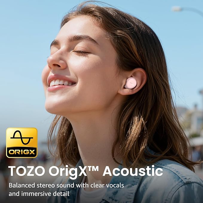 TOZO A1 Wireless Earbuds Bluetooth 5.3 Light Weight in Ear IPX5 Waterproof Headphones 2 Mic for AI Calls, Immersive Premium Sound Bass Headset with Charging Case, 32 Presets EQ Customization via App