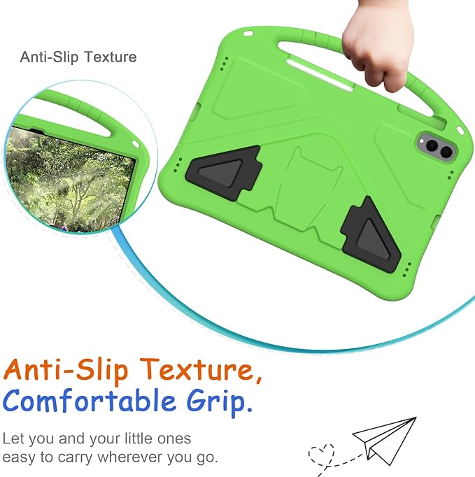 Kids Case for Samsung Galaxy Tab S11 Ultra 2025 14.6" Tablet, Techcircle Light Weight Shock Proof EVA Foam Handle Rugged Stand Protective Case, Green
