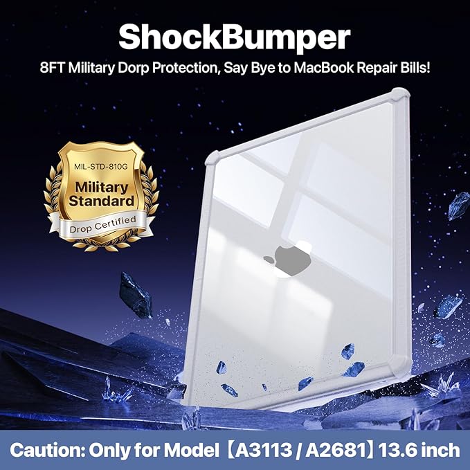 Soonjet for MacBook Air 13 inch Case | M5 M4 M3 M2 2026-2022 13.6'' | Profi ShockBumper | Military Drop Protection | Clear Hard Shell Cover | Crystal Clear