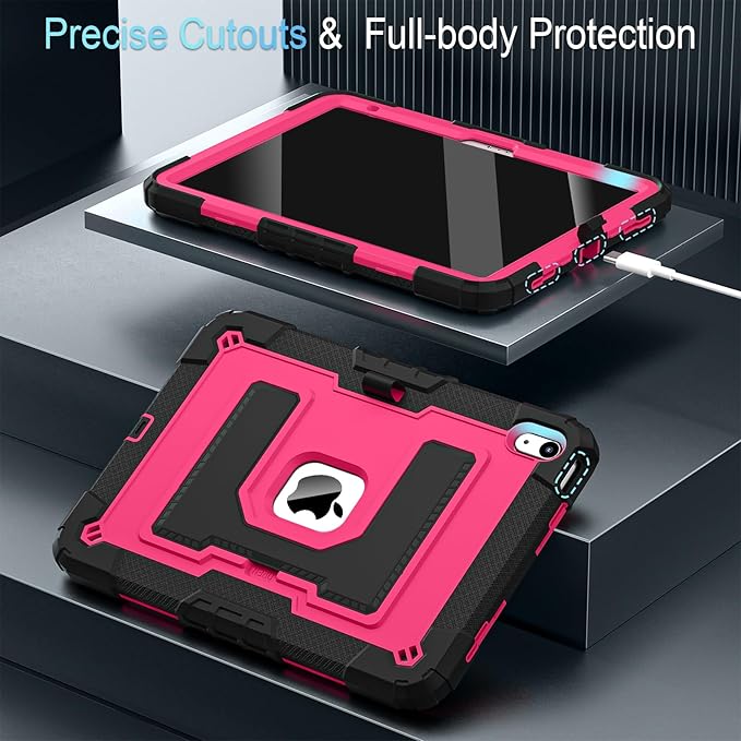for iPad (A16) 11th/10th Generation 11/10.9 Inch 2025/2022 iPad Case 11th/10th Generation with Pencil Holder,Heavy Duty Shockproof Cover for i Pad 11th/10th Gen,Black Pink