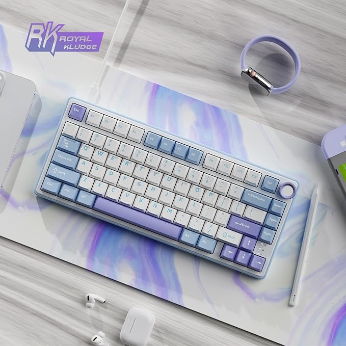 RK ROYAL KLUDGE R75 Mechanical Keyboard Wired with Volume Knob, 75% Custom Gaming Keyboard Gasket Mount RGB Backlit with Software, Cherry Profile, Hot Swappable Silver Switch, PBT Keycaps