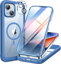 Miracase Glass Series Designed for iPhone 14 Plus Case 6.7 inch, 2023 Upgrade Full-Body Magnetic Clear Case with Built-in 9H Tempered Glass Screen Protector,Compatible with MagSafe, Capri Blue