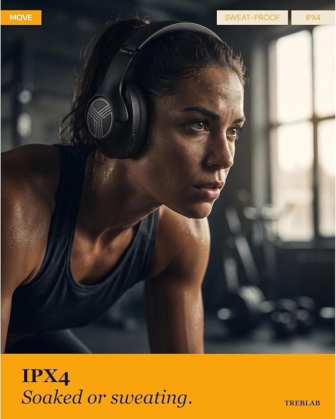 TREBLAB Z2 – Hybrid Active Noise Cancelling Wireless Headphones for Gym & Sports Workout, Lightweight Foldable, 58H Battery, Deep Bass, Over Ear Headphones Wireless Bluetooth with Mic for Travel