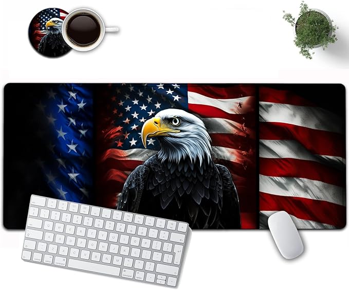 Large Mouse Pad, 31.5 x 11.8in Extended Gaming Mouse Pad with Stitched Edges, XXL Mousepad Protector Non Slip Rubber Base for Office and Home Writing Mat, Vintage USA Flag American Eagle Flag Desk Mat