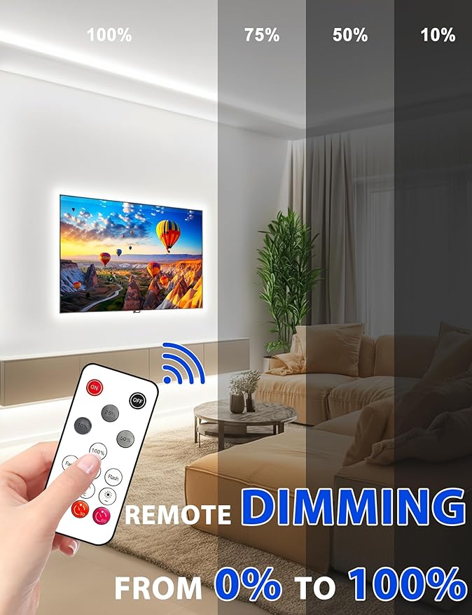 Lamomo COB LED Strip Lights, 16.4Ft White Dimmable Self-Adhesive Led Rope Light with Remote, Flexible Cuttable Waterproof 6000K Silicone Neon Tape Light for Bedroom,Indoor, Cabinet, 10mm Width