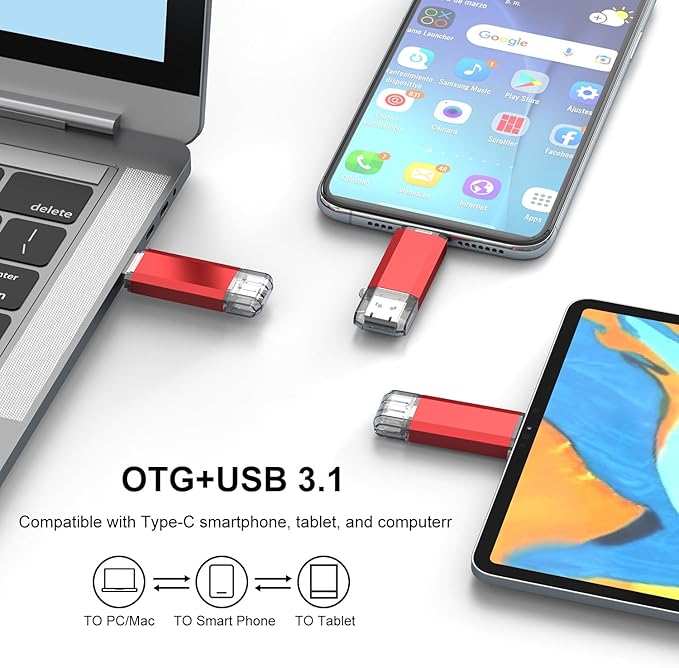 RAOYI 256GB USB C Flash Drive Upgraded 130MB/s 2 in 1 USB 3.1 Type C Dual OTG Metal Thumb Drive Memory Stick with Keychain Suitable for USB-C Smartphones, PC, Macbooks and Tablets (Red)