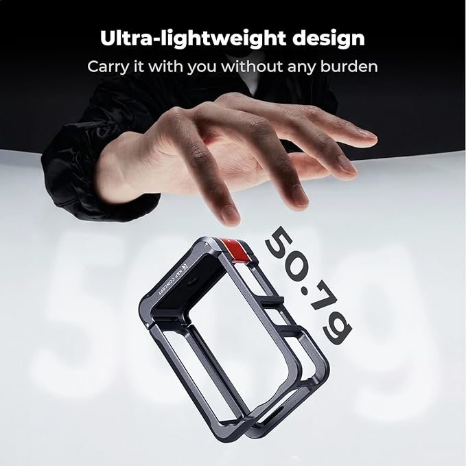 K&F CONCEPT Ultra Lightweight Cage for DJI Osmo Action 6 Camera Accessories, Aluminum Alloy Camera Cage with Wrist Strap, Cold Shoe Mount Expansion Protective Frame 1/4" Screw Interface for Tripod