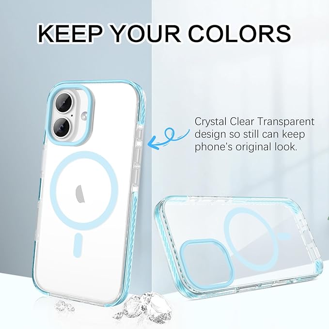 BENTOBEN Magnetic for iPhone 17 6.3" Case, Compatible with Magsafe Military Shockproof Protective Bumper Cute Transparent Slim Anti-Yellowing Women Girl Men Phone Case for iPhone 17 Cover, Clear Blue